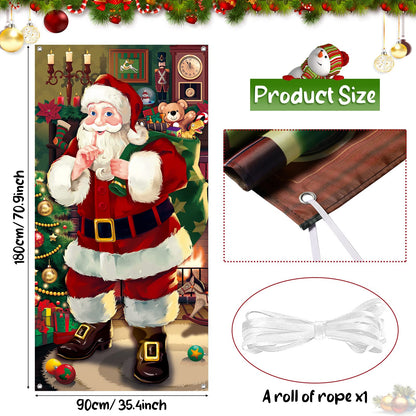 Christmas Door Cover Decoration Santa Claus Front Door Cover Xmas Hanging Banner Santa Background for Home Holiday Christmas Decoration