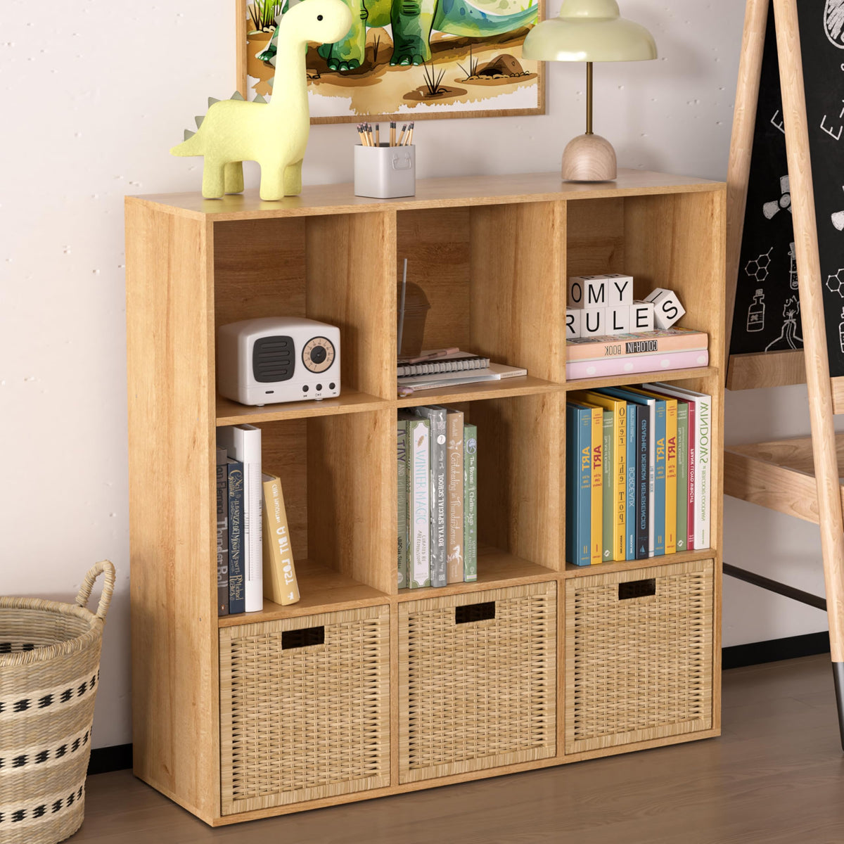 NewBeth Wooden 9 Cube Storage Organizer with Closed Back Panel,White Cube Shelf Cubby Storage Organizer with Compartments for Living,Bookshelf, Easy to Install (Oak, 9 Cube-11in)