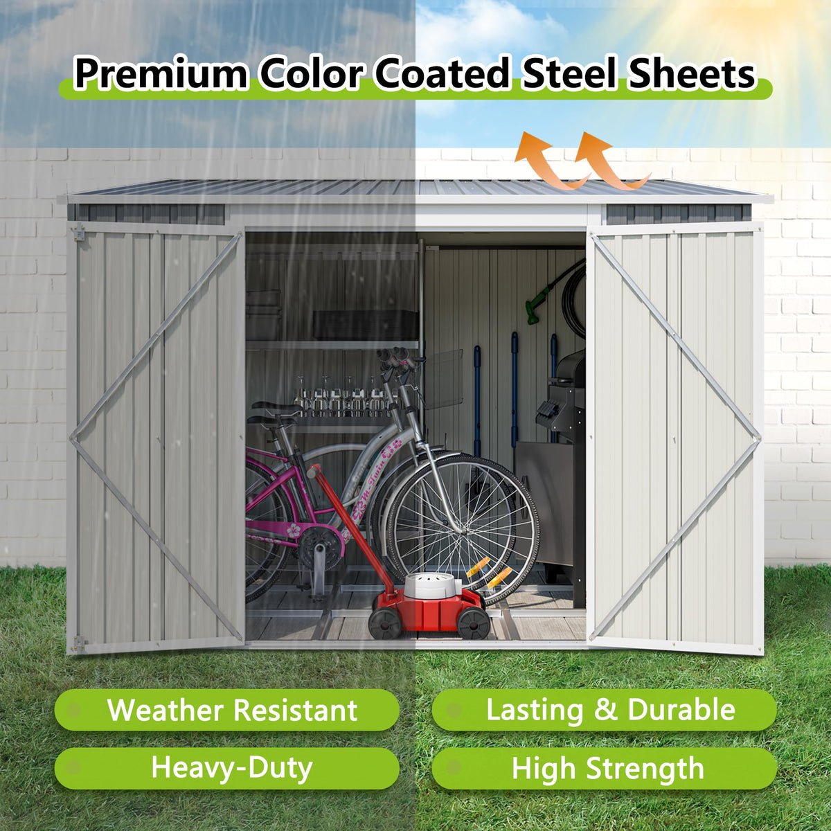 Thanaddo 6x8FT Lean to Shed Metal Outdoor Storage Sheds with Floor Frame,Large Tool&Lawn Mower Shed with Two Lockable Doors for Garden Backyard Patio Storage,Outside Waterproof Storage Shed