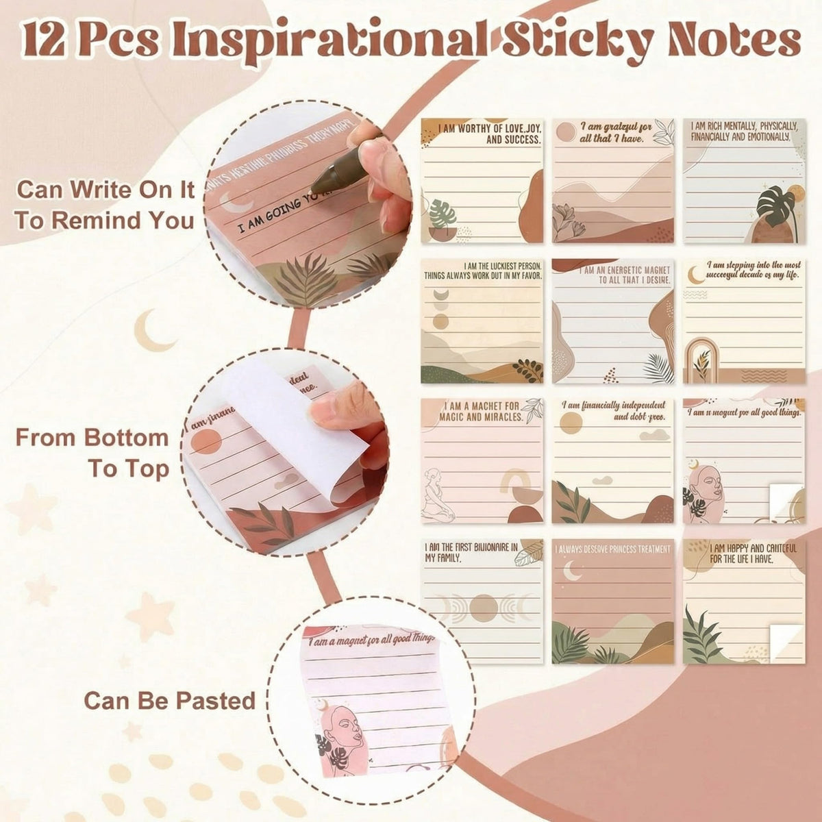 Funrous 36 Pcs/12 Set Positive Affirmation Gifts Gratitude Spiral Notebooks with Pens and Affirmations Stickers Motivational Encouragement Journal for Women Employee Adult Stationery Set Party Gifts