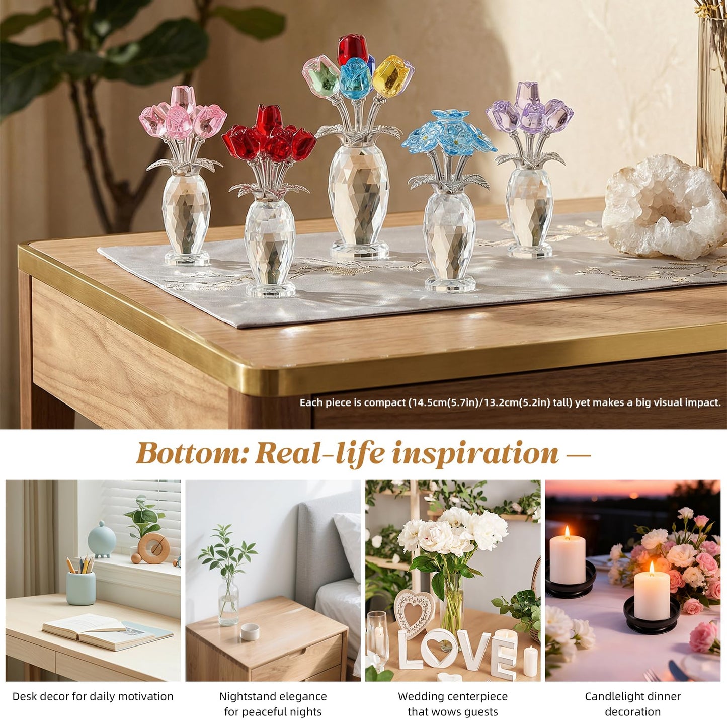 MysticGlitz Purple Crystal Rose Figurine in Faceted Vase - Hand-Polished 5.7" Glass Flower Statue Home Decor - Forever Rose Collectible for Mothers Day, Birthday, Wedding for Her
