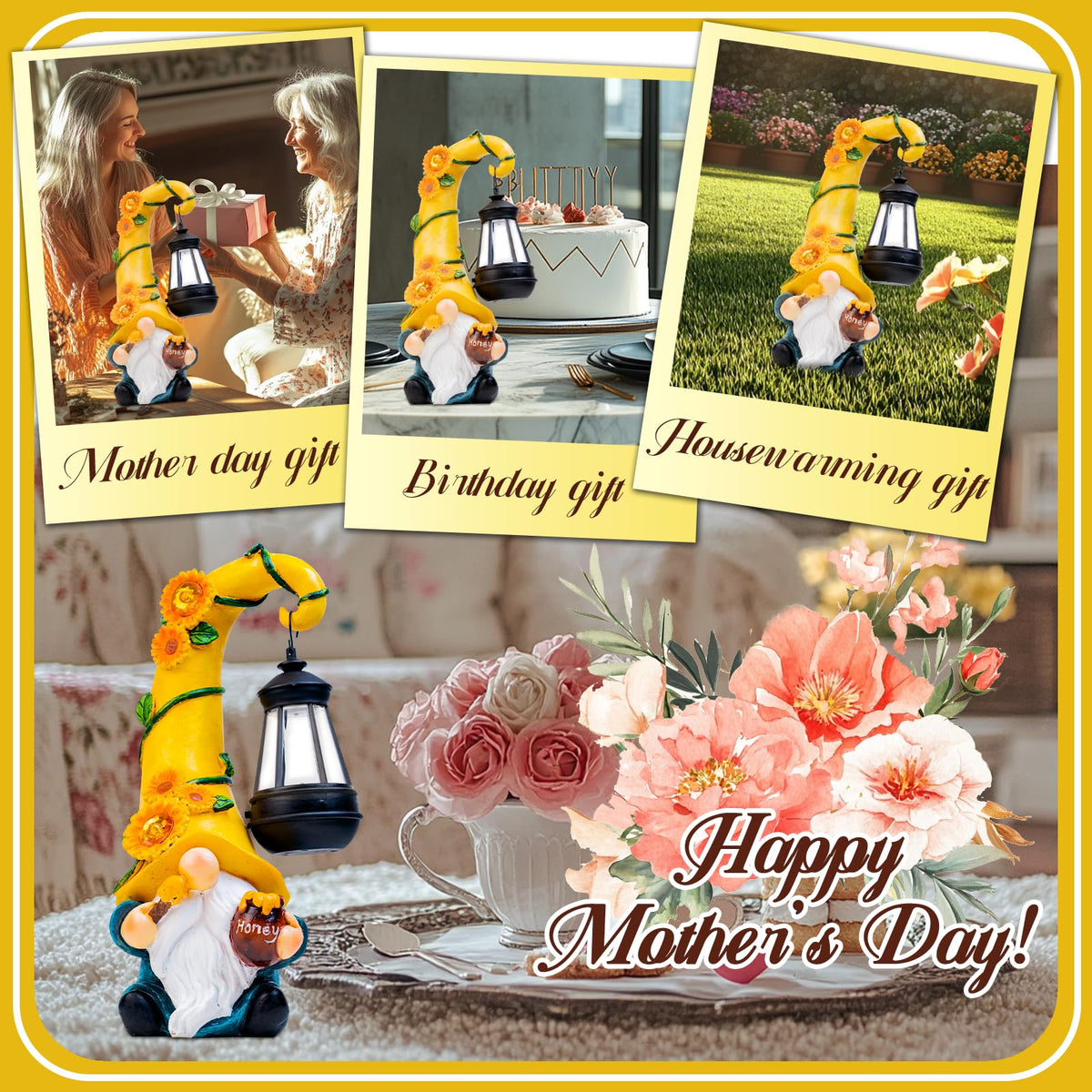 twinbling Garden Gnome Statue with Solar Lights Large Garden Sculptures Funny Bee Gnome Outdoor Patio Lawn Yard Garden Decor Birthday Gifts for Women Mom 12 in Summer Gnomes Outdoor