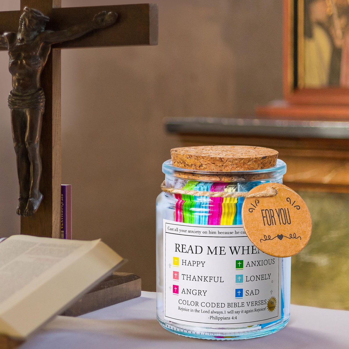 Bible Verse Jar, Read Me When Bible Verses Jar for Daily Encouragement - Christian Gifts for Women, Mothers Day Gift for Mom, Birthday Gifts, Graduation Gift, Prayer Cards With A 48-inch Ribbon Bow