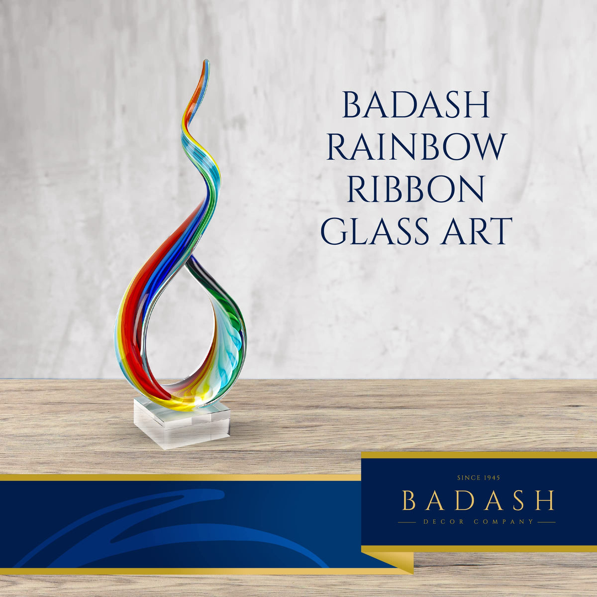 Badash Rainbow Murano-Style Sculpture - Home Decor Statue Glass Art - 18" Tall Mouth-Blown on Crystal Base