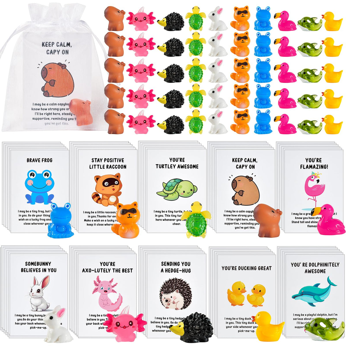PAPPYN-A 30 Sets Employee Appreciation Gifts Bulk for Coworkers Team Staff Thank You Gifts Back to School Resin Animal Organza Bags Pun Inspirational Note Cards for Teacher Volunteer Nurse Office