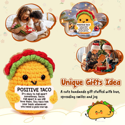 Positive Crochet Taco Birthday Gifts for Women Men Teacher Appreciation Mothers Day Graduation Gift Adult Kids Son Mom Dad Daughter Sister Friend Coworkers Self Care Card Inspirational Support