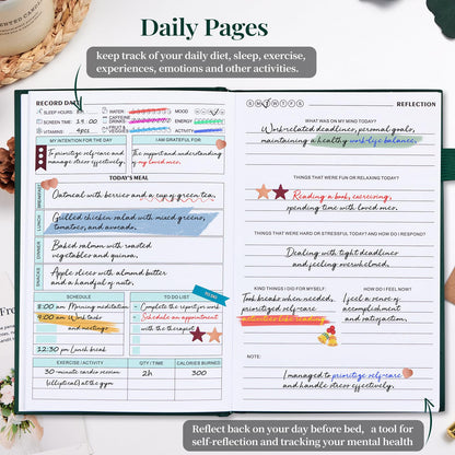 Mental Health Journal, Anxiety & Guided Journal for Women, 91 Days Self-Care Journal to Practice Positive Thinking, ADHD Planner with Mood Tracker (A5 Size)-Dark Green