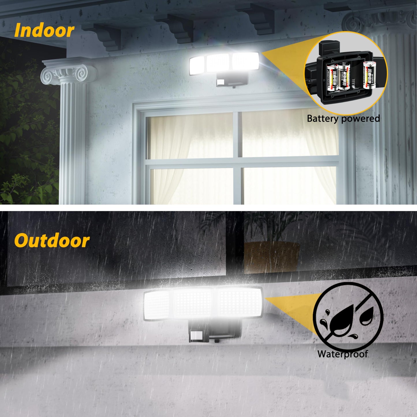 AIXPI Battery Powered Outdoor Security Lights, 240 LED Motion Sensor PIR, IP65 Waterproof Wireless Flood Lights for Garden Yard, Porch, Garage, 1 Pack