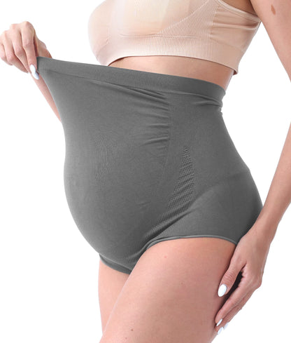 SUNNYBUY Women's Maternity High Waist Underwear Pregnancy Seamless Soft Hipster Panties Over Bump (2Black 2DGrey-4pk L)