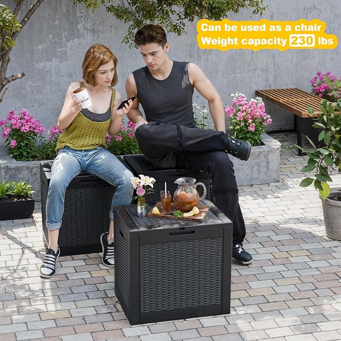 37 Gallon Outdoor Deck Box, Lockable Waterproof Outdoor Storage Boxes For Garden Tools,Indoor Cushions,Accessories Outside Storage Resin Weatherproof Container(Black)