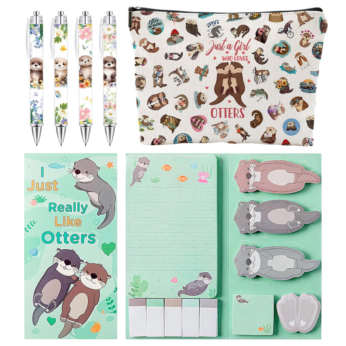 School Supplies for Girls, Cute Otter Stationery Set with Pencil Case, Pens & Sticky Notes Set, Otter Gifts Party Favor for Girls Stationery School Office Supplies (Otter)