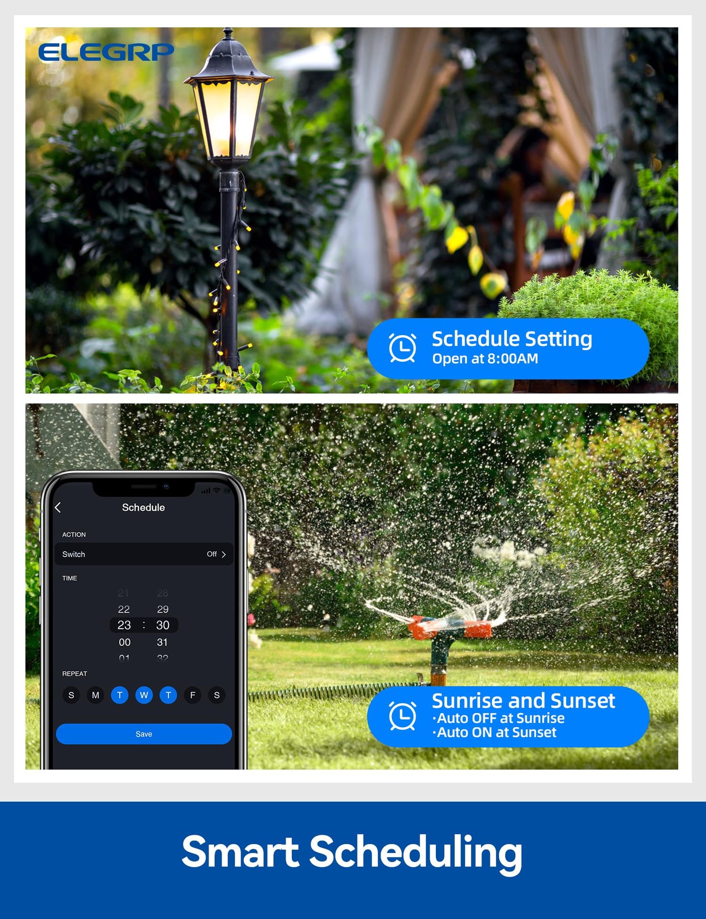ELEGRP PQR20 Outdoor Smart Plug Waterproof IP66, WiFi Plug with 2 Individually Sockets, Compatible with Alexa & Google Assistant, Smart Outdoor Outlet for String Lights, UL Certified, 2 Pack, Black