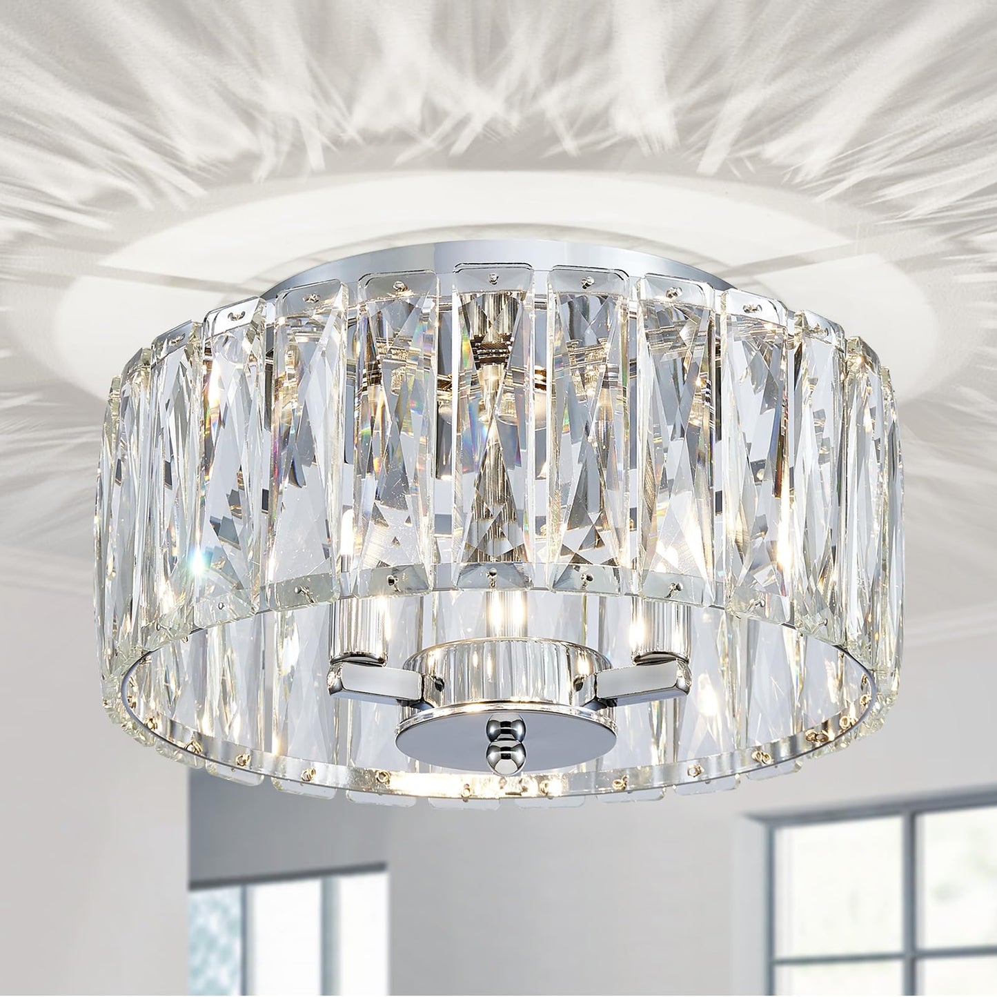 ElegLumi Crystal Ceiling Light, 3-Light Modern Flushmount Ceiling Light for Living Room, Dinning Room Hallway, D12xH9inch, Chrome Finish Frame & K9 Crystal
