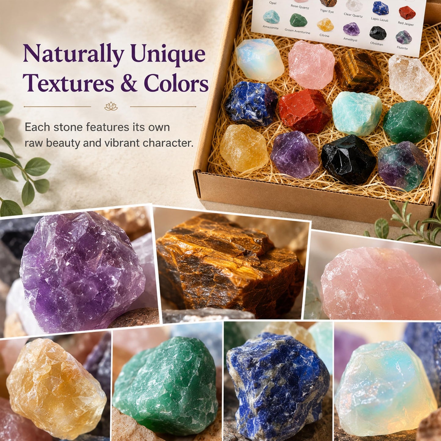 12Pcs Natural Crystals and Healing Stones Kit for Chakra Balance, Reiki, Meditation, Anxiety Relief, Crystal Decor & Thoughtful Crystal Gifts (12 Piece Crystal)