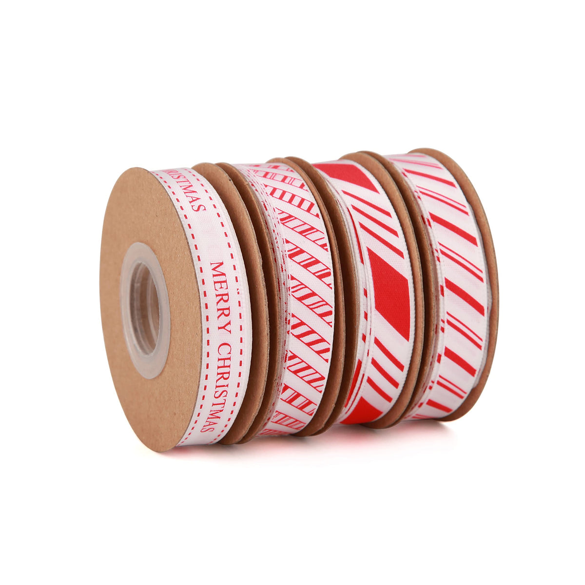 Meseey 4 Rolls Total 40 Yards Red Striped Ribbon 3/8 Inch Christmas Candy Cane Ribbons Use for Christmas Gift Wrapping, Party Decoration,All Crafting and Sewing (3/8inch, red)