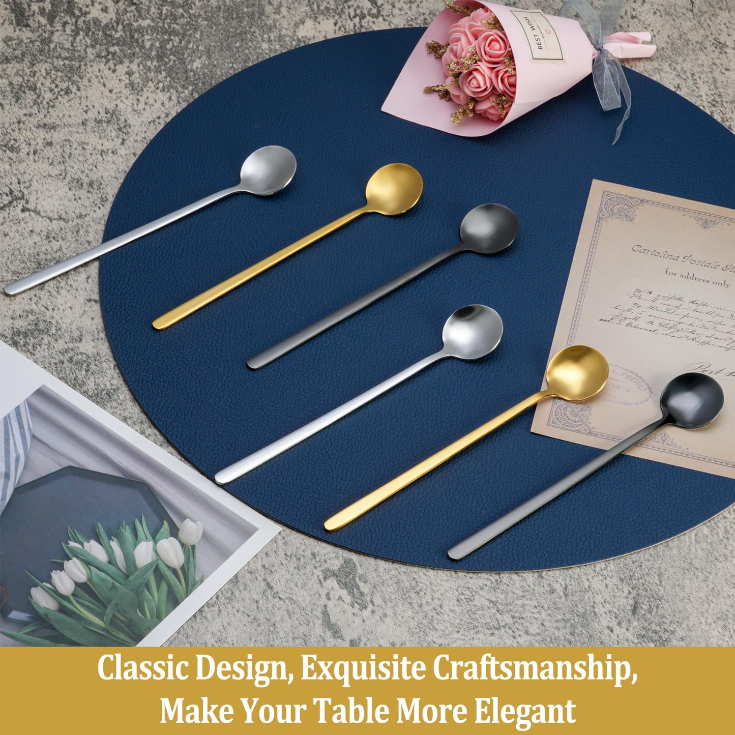 12 Pcs Coffee Spoons Set, 6.7" Gold Tea Spoons Long Handle, Gold Small Teaspoons, Stainless Steel Espresso Spoon, Long Spoon for Stirring, Coffee Bar Accessories (Pack of 2)