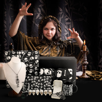 Conelist 16 Pcs Gothic Gifts for Women, Witchy Gifts Goth Horror Themed Includes Skeleton Blanket, Spooky Bag, Gothic Coffee Mug, Skeleton Necklace, Makeup Bag for Women Friend Easter