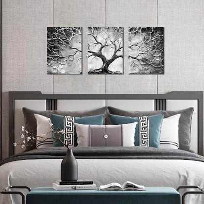 Tree Wall Art for Living Room - Modern Black and White Pictures Wall Art for Bedroom - 3 Piece Wall Decor for Office Size 12" x 16"