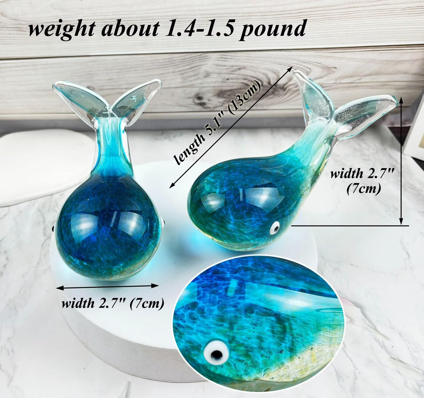 FZBHRO Crystal Whale Figurine Hand Blown Glass Whale Statue Collectibles Art Glass Sea Animal Paperweight Home Table Decor Gift Colorful 5.1''