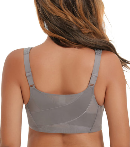 HACI Women's Front Closure Posture Bra Full Coverage Back Support Wireless Unpadded(Grey,40D)