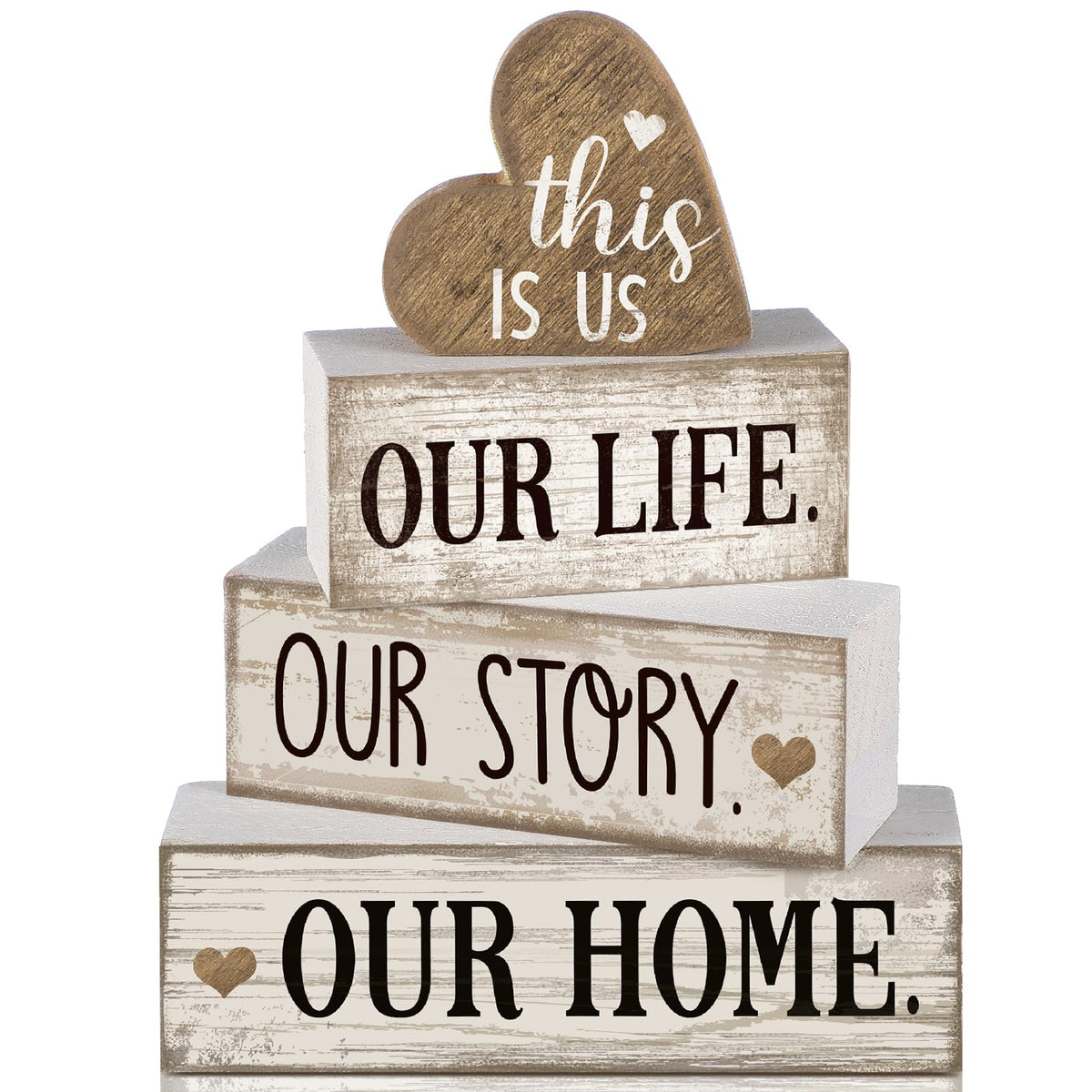 Conelist 4 Pcs Farmhouse Table Decoration Home Sweet Farmhouse Tiered Tray Decor This is Us Centerpiece Rustic Heart Boat Pink Bow Bless Block Sign Gift for Kitchen Table Kitchen Shelf (Heart)