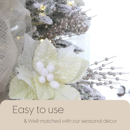 Sea Team 24-Pack Artificial Glitter Berry Stem Ornaments, Decorative Bead Sticks, Glittery Twigs, Picks, Branches for Christmas Tree, Small Vase, Holiday, Wedding, Party (17 Inches, Champagne)