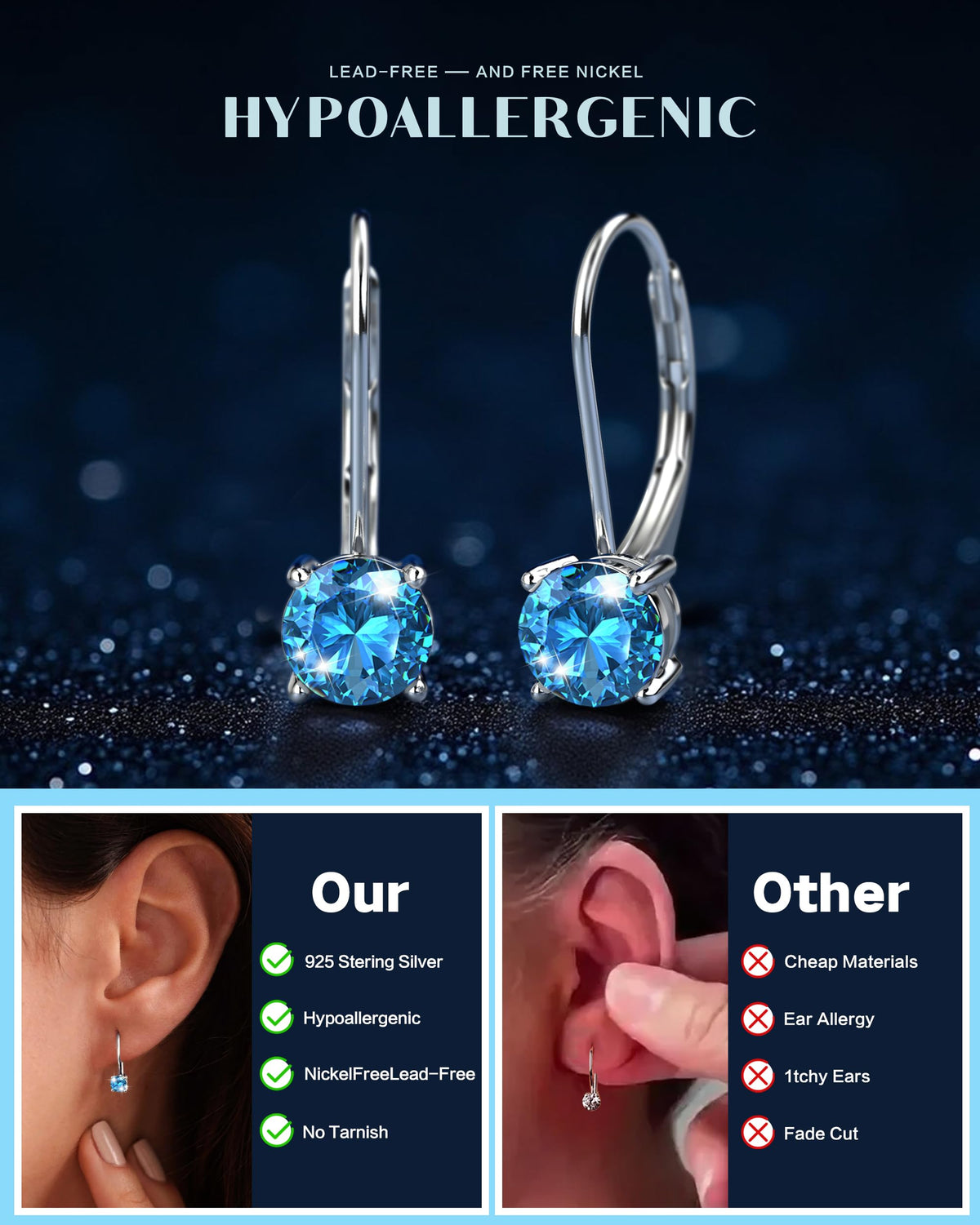 Blahanna Moissanite Earrings,1.0ct-2.0ct D Color Brilliant Round Cut Earrings S925 Sterling Silver Dangle Earrings Moissanite Leverback Drop Earring
