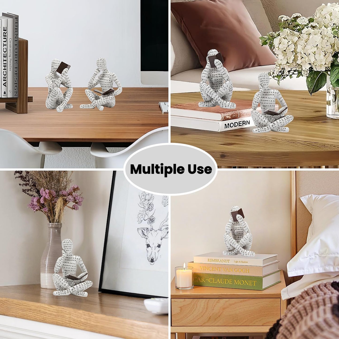 Brighomrom Bookshelf Decor Pulp Reading Thinker Sculpture, Abstract Art Statue Ornaments, Set of 2 Modern Aesthetic Figurine Home Decor Accents for Office Living Room Bedroom Shelf Coffee Table Desk