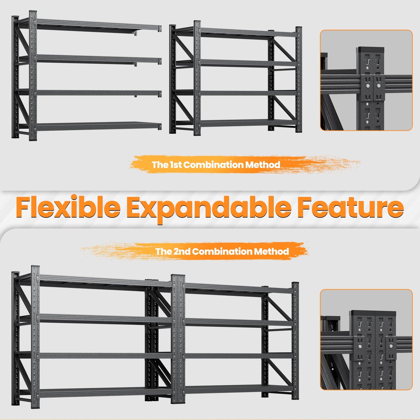 71”W Garage Shelving Units, 5000LBS Storage Shelves Heavy Duty, 24" Deep Metal Shelving Rack, 4 Tier Large Tall Industrial Shelving , Adjustable Standing Shelf for Warehouse / Shop 71"W x 24"D x 70"H