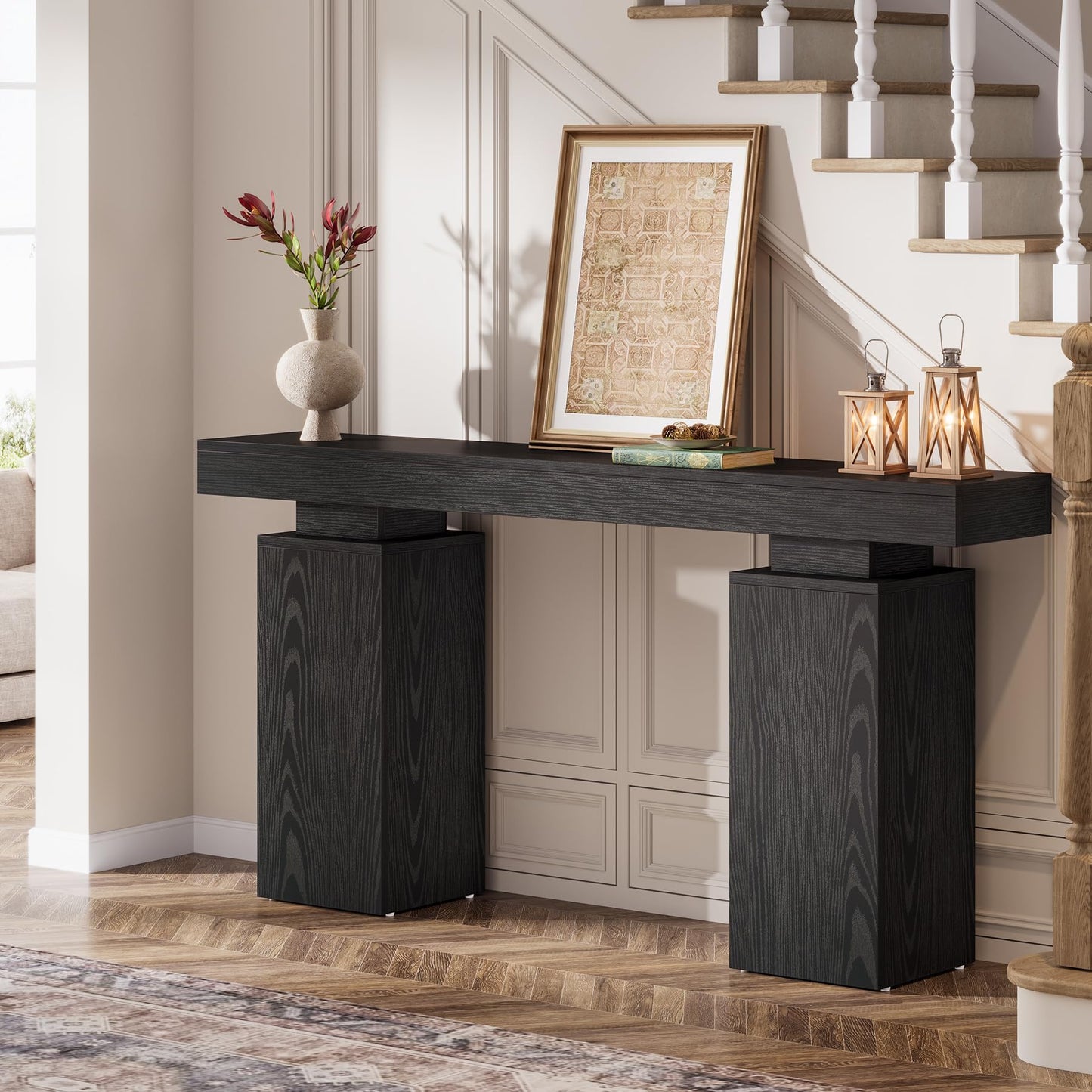 Tribesigns 63-Inch Long Console Table, Farmhouse Entryway Table Behind Couch, Wooden Foyer Stand Entry Station, Modern Hallway Accent Furniture for Living Room Decor, Entrance, Black