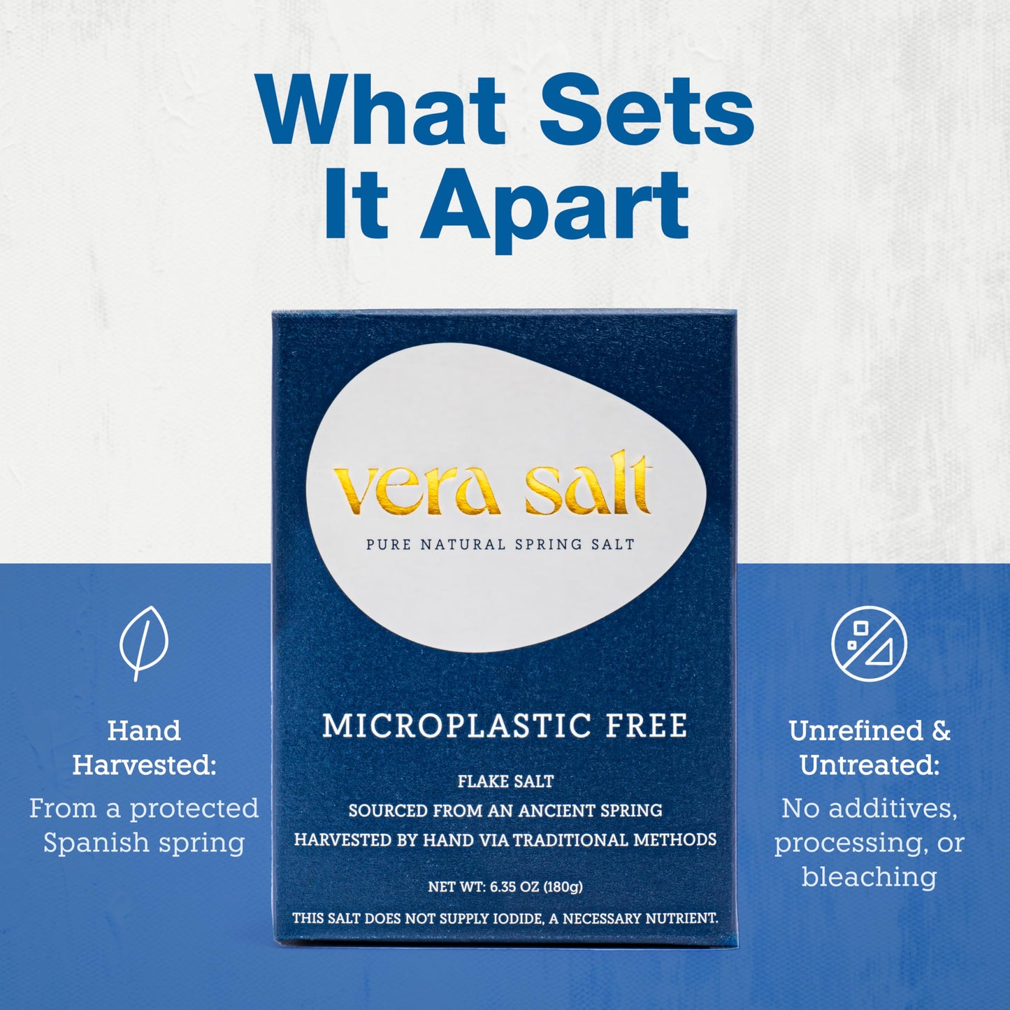 Vera Salt Flake Spring Salt – 180g Glass Jar – Gourmet Finishing Salt Flakes from Spain – Hand-Harvested White Crystals with Natural Minerals - Microplastic-Free Salt