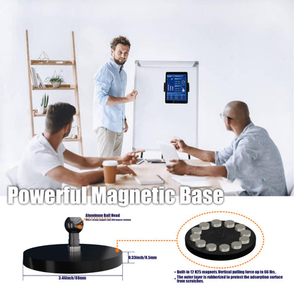 Magnetic Tablet Holder Fridge Tablet Mount for Cabinet Whiteboard Gym Warehouse and More fits 4.7-12.9 inch Phones and Tablets, 360°Adjustable 3.5" Magnetic Base