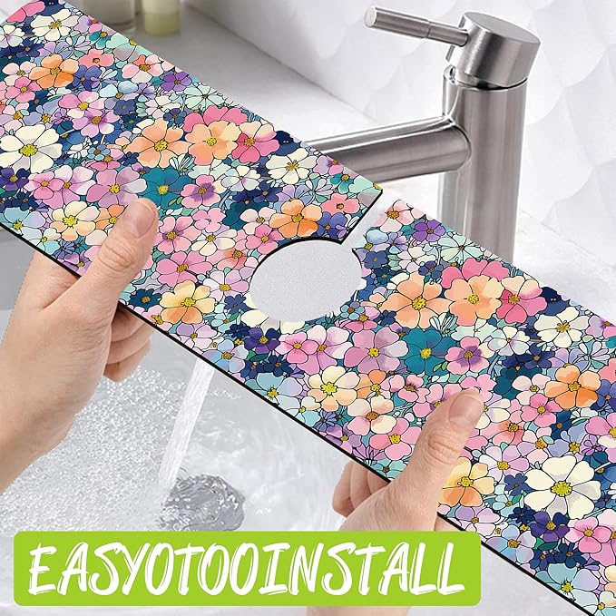 Sink Faucet Absorbing Mat Cute Flowers Sink Splash Guard Drying Mat