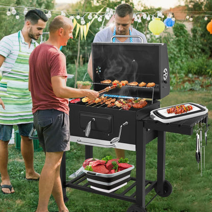 BBQ Prep Tub with Lid and Cutting Board, Collapsible Barbecue Tool Set for Marinating, Meal Prep, Food Storage, Grilling, Camping and Outdoor Cooking, Dishwasher Safe, Black XX-Large