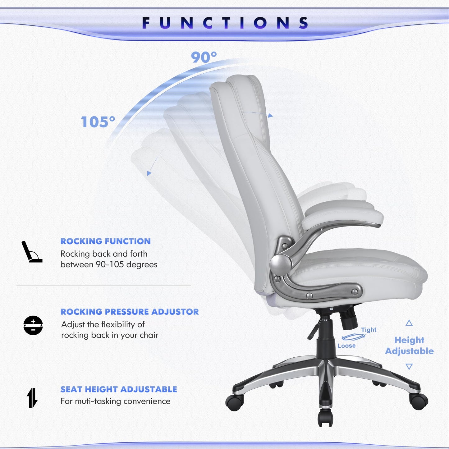 COLAMY High Back Executive Office Chairs Set of 2, Ergonomic PU Leather Desk Chairs with Flip-Up Armrests, Adjustable Height, Lumbar Support, Comfortable Computer Chairs for Home Office, White