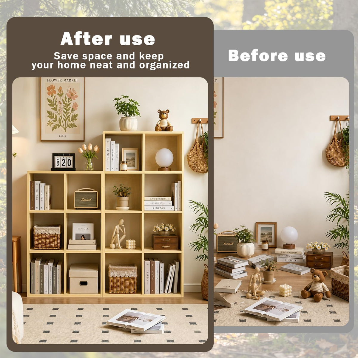 Endearing Limons【2026 Wooden Thick Border 2 Cube Shelf Storage Organizer with Anti-Tipping Kits + Reversible Open Back Bookcase (11 * 11 Unit Cell White)