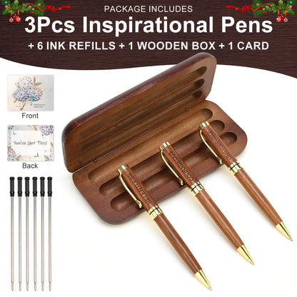 Renawe Fancy Wooden Pens Set with Box Congratulations Gifts for Women Men New Job Promotion Gift for Coworkers Boss Lady Office Business Pen Nice Positive Writing Pens Journaling Luxury Engraved Pens