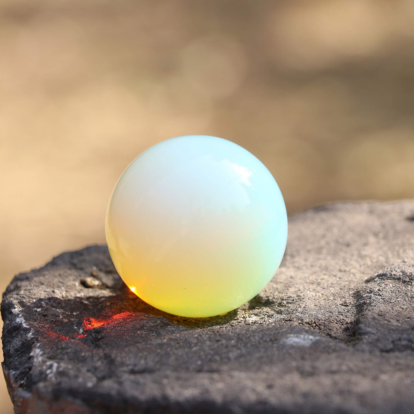 Crocon 45mm Opalite Stone Sphere Ball with Metal Stand 1400+ Carats Gemstone Ball Healing Sphere Sculpture Figurine for Fengshui Divination Home Decoration Photography Crystal Sphere