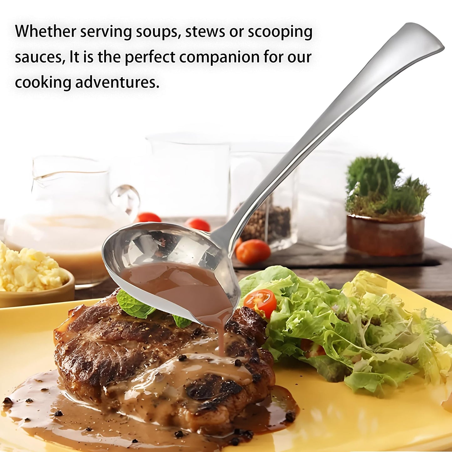 Comicfs 2 Pack Gravy Spoon Mini Gravy Ladle Drizzle Spoon 18/10 Stainless Steel Small Ladle with Pouring Spout Gravy ladle for Sauce Serving, Salad dressing and dressings, Dishwasher Safe