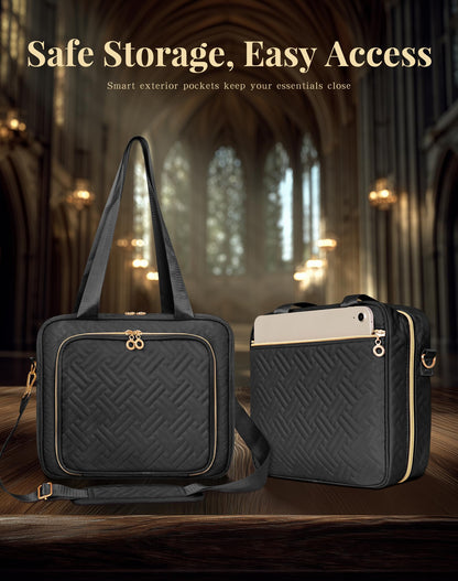 Bible Cover Case for Women, Large Bible Bag and Carrying Case with Zipper & Shoulder Strap, Bible Study Supplies Organizer