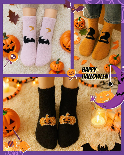 Century Star Women Halloween Socks Warm Super Soft Slipper Socks Fuzzy Fluffy Cozy 3-8 Pairs Home Socks 4 Pairs Halloween Pattern One Size