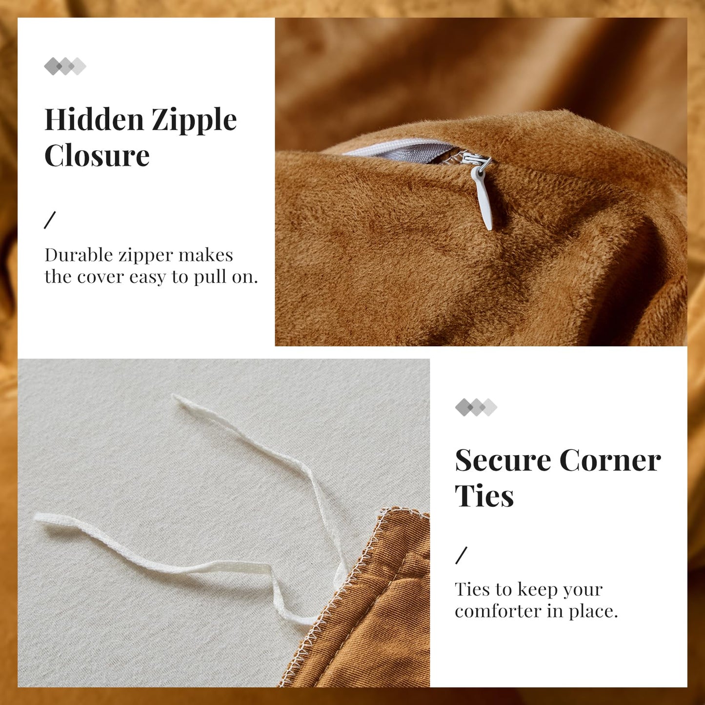 WARMDERN Camel Flannel Velvet Duvet Cover King Size Duvet Cover Bedding Sets, 3pcs Ultra Soft Luxury Textured Modern Crystal Velvet Duvet Covers with Zipper Closure(Camel, King)