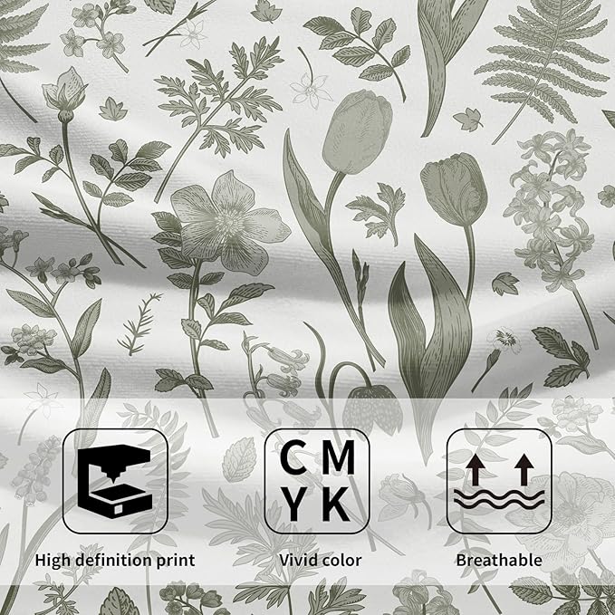 Spring Floral Hand Towels for Bathroom Set of 2 Sage Green White Flower Leaves