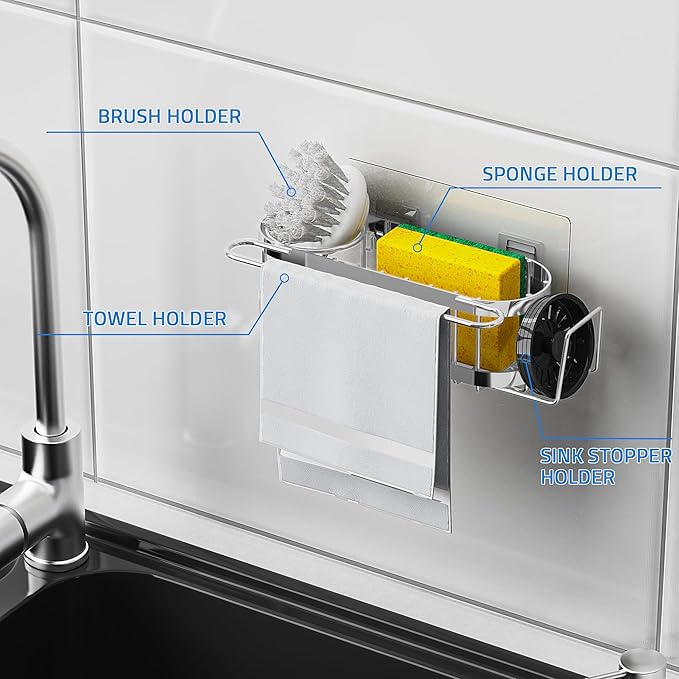 Cisily Kitchen Sink Caddy Sponge Holder in The Sink, Stainless Steel Kitchen