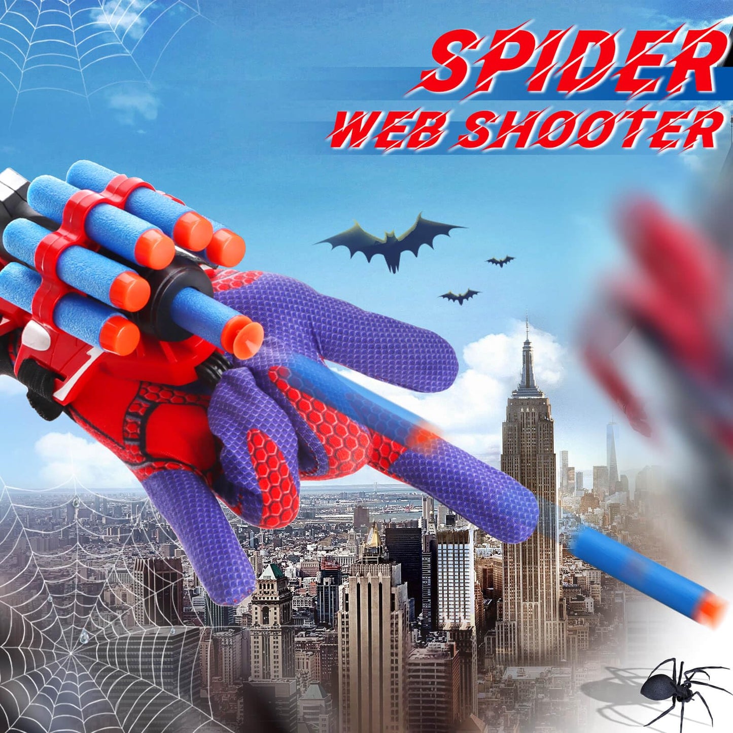 JONEG Web Shooters Toy for Kids 2 Pack, Toy for 3 4 5 6 7 8 Year Old Boy, Web Slinger with Spider Glove Launcher, Toys for Boys 4-6 6-8, Birthday Gifts