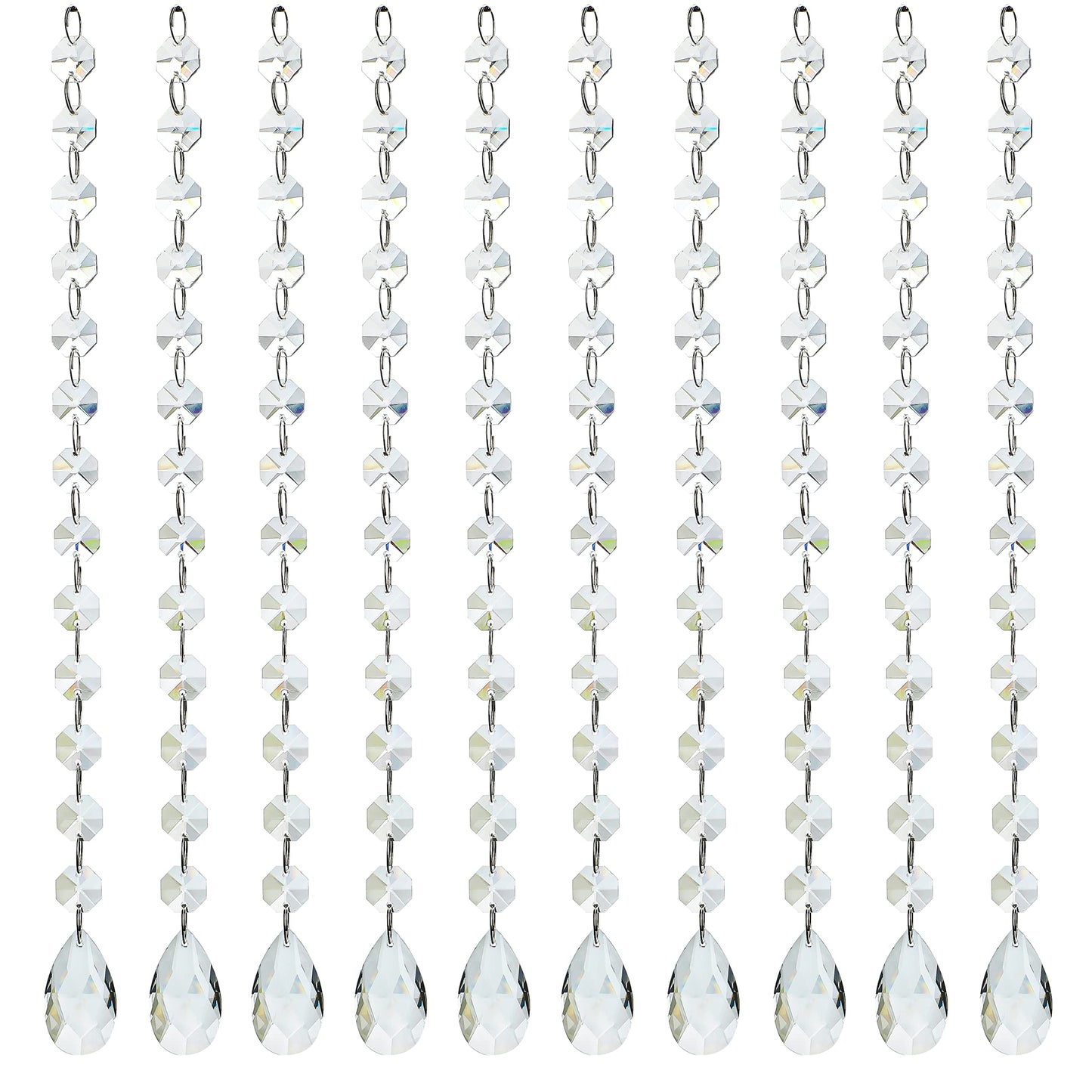 KANPURA 1ft 10pcs Teardrop Crystals Garland,Crystal Teardrop Chandelier Replacement,Hanging Glass Crystals for Chandelier, Christmas Tree, Wedding Decor(Clear)