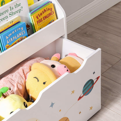 SONGMICS Toy Organiser, Children抯 Bookshelf with 3 Shelves, Removable Storage Box with Wheels, Multipurpose, for Children's Room and Playroom, White GKR41WT