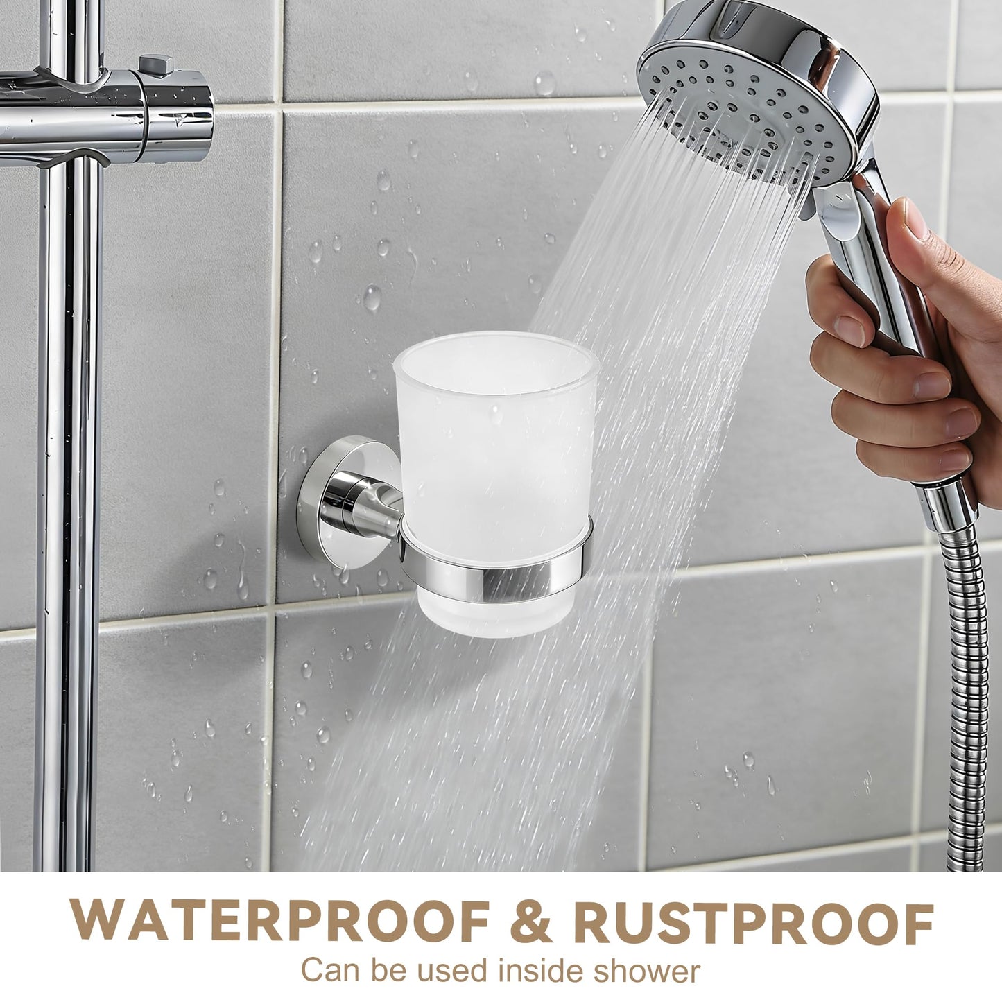 Toothbrush Holder Wall Mounted with Satined Cup with Chrome-Plated Holder,Metal Stainless Steel