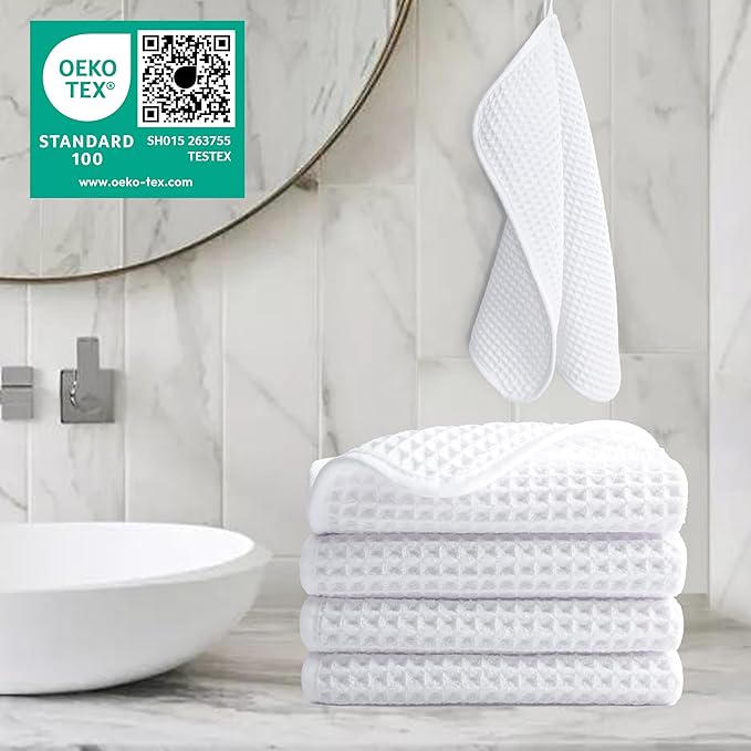 POLYTE 430 GSM Microfiber Lint Free Washcloth Face Towel, 13 x 13 in, 4 Pack