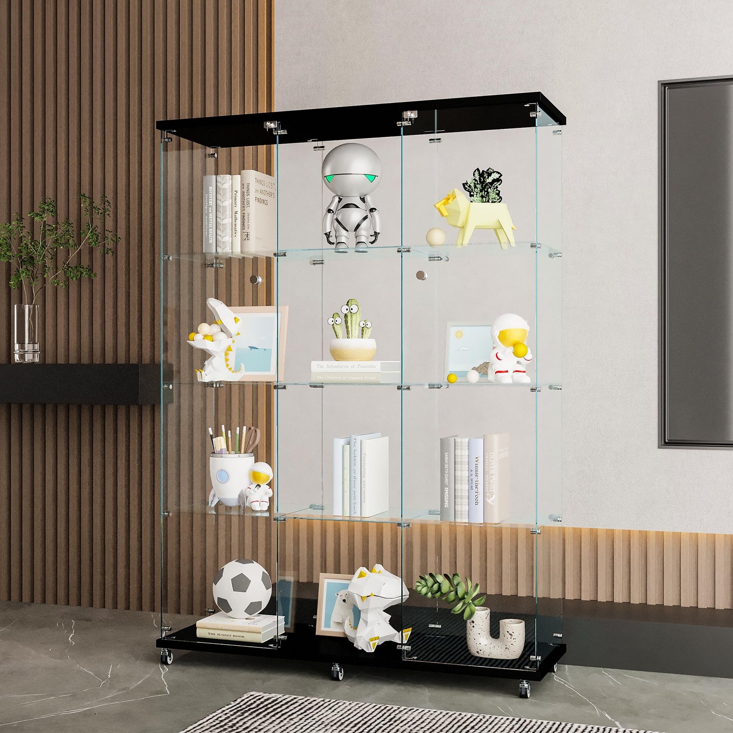 Ball & Cast Glass Display Cabinet with 4 Shelves,Trophy Showcase,Floor Standing Curio Bookshelf,for Living Room Bedroom Office,(64.7"*31.7"*14.3"),Black